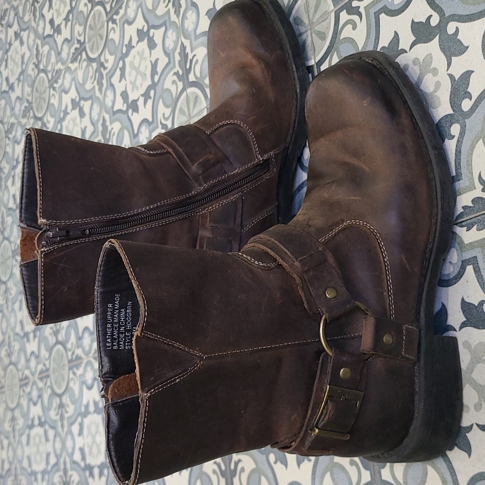 Distressed leather moto boots